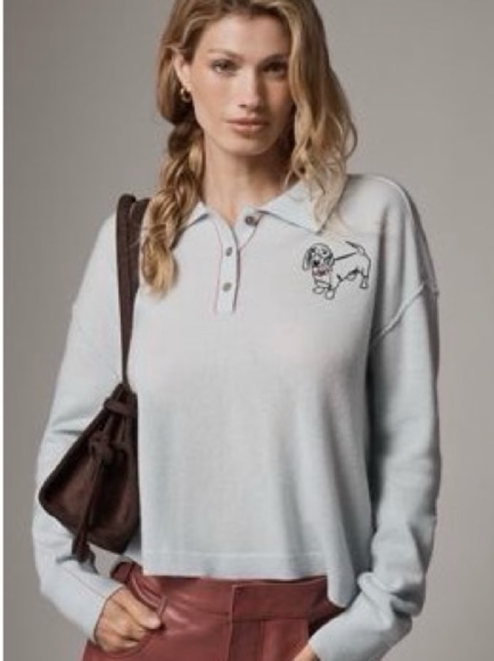 Anthropologie Jensen Cashmere Crop Polo Sweater by Pilcro Sz XS SOFT GIRL LUXE